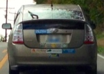Prius covered with stickers.